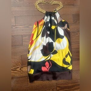 Bebe Multicolor Halter Dress with Gold Accents